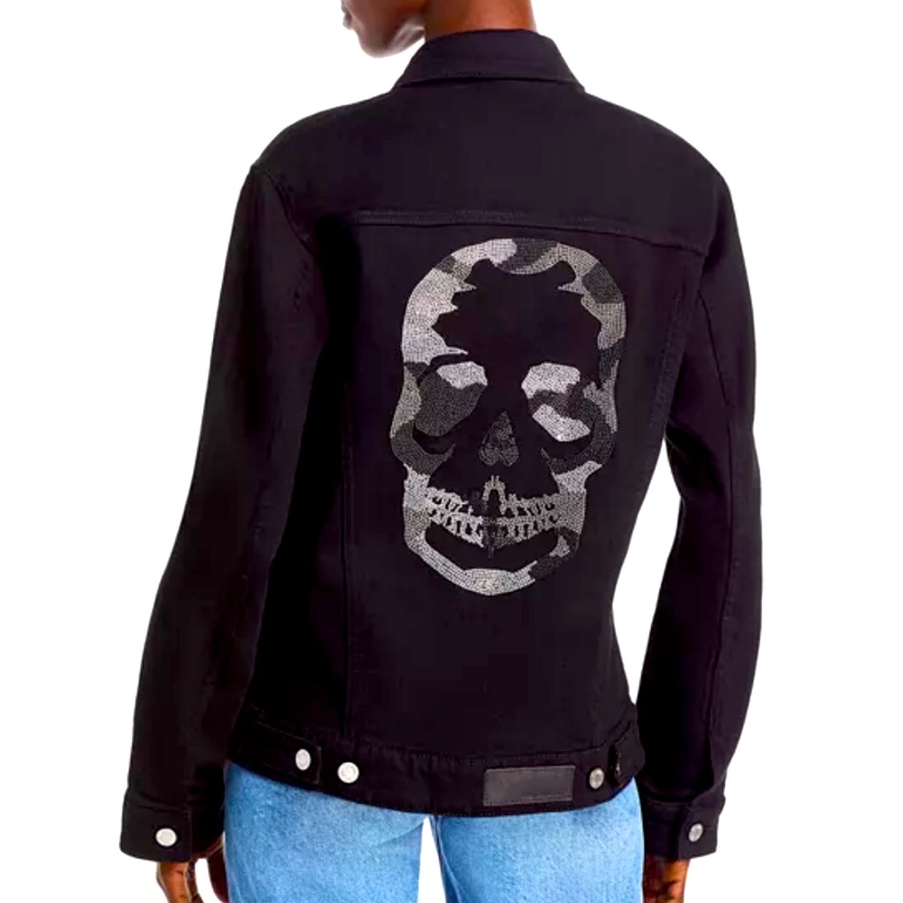NWT Zadig & Voltaire Black Jean Jacket with Crystal Skull